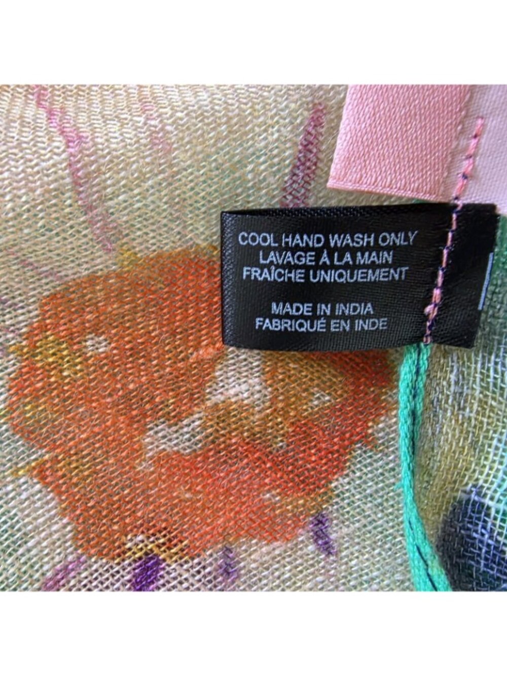 Powder UK 100% Linen Floral Scarf Wrap Purple Pink Watercolor Botanical Fringe - Picture 11 of 14